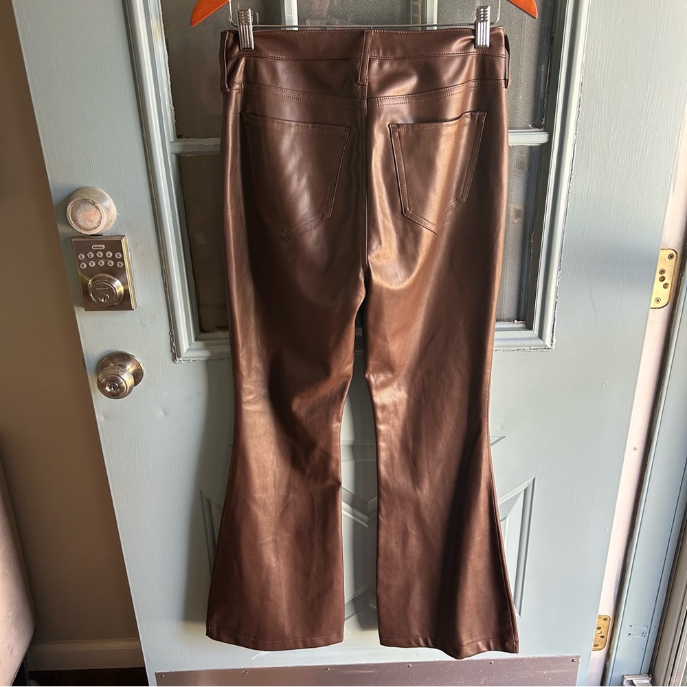 High-Rise Boho 60’s 70’s Flare Leg Vegan Leather Pants Chocolate Brown Hollister - Picture 3 of 10